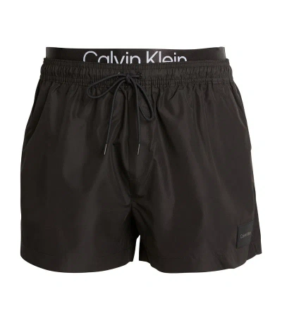 Calvin Klein Double-waistband Swim Shorts In Black