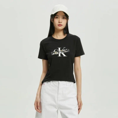 Calvin Klein Ck Jeans夏季女士休闲圆领时尚印花微弹透气修身短袖t恤j220168 In Black