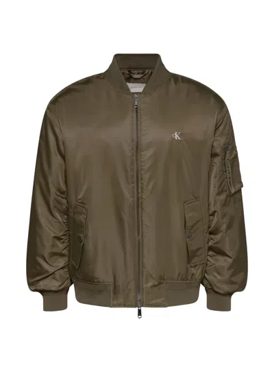 Calvin Klein Ck Logo-print Zip-up Bomber Jacket In Green