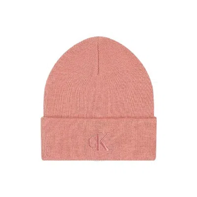 Calvin Klein Ck Monogram Embro Beanie In Pink