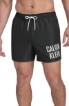 Calvin Klein Ck Outline Volley Swim Trunks In Black