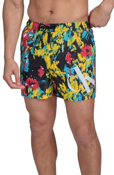 Calvin Klein Ck Outline Volley Swim Trunks In Multi