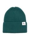 Calvin Klein Ck-patch Ribbed Beanie In Green