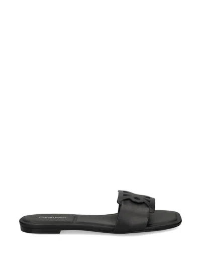 Calvin Klein Ck Provence Cut-out Strap Leather Sandals In Black