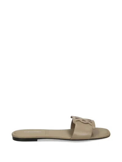 Calvin Klein Ck Provence Logo Leather Sandals In Brown