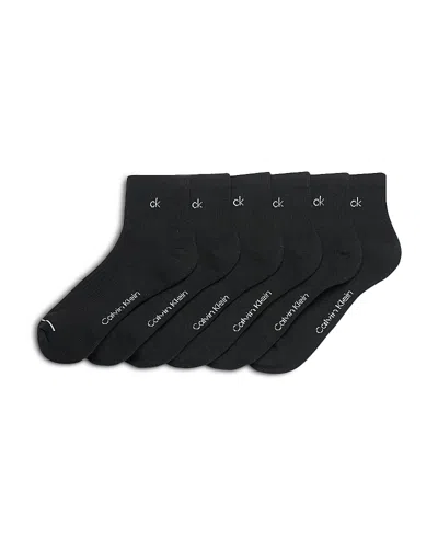 Calvin Klein Ck Quarter Socks, Pack Of 6 In Black