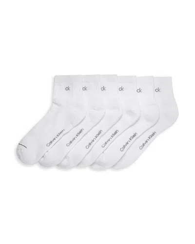 Calvin Klein Ck Quarter Socks, Pack Of 6 In White