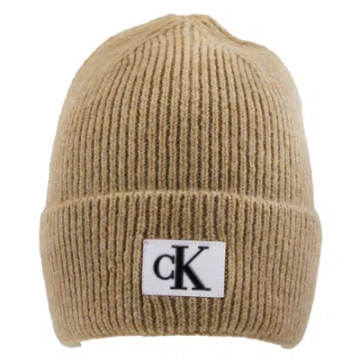 Calvin Klein Ck Seasonal Patch Beanie In Travertine In Multi