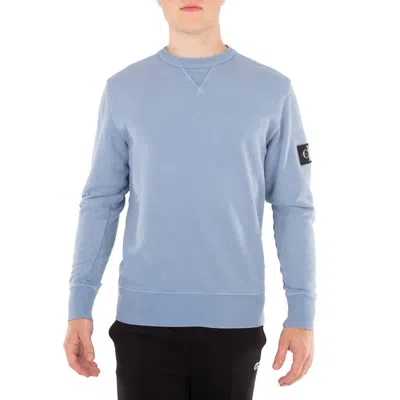 Calvin Klein Ck Washed Badge Crewneck Sweatshirt In Blue