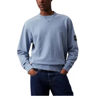 Calvin Klein Ck Washed Badge Crewneck Sweatshirt In Blue