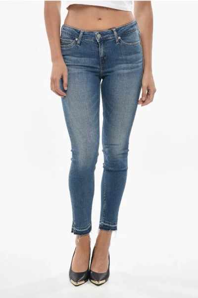 Calvin Klein Ckj Super Skinny Jeans With Frayed Hem 13cm In Blue