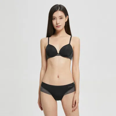 Calvin Klein Womens Attraction Lace-trim Stretch-woven Balconette Bra Black