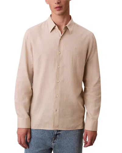 Calvin Klein Classic Linen-blend Shirt In Neutral