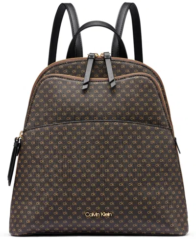 Calvin Klein Classic Sylvie Multi-pocket Backpack Messenger In Black,silver
