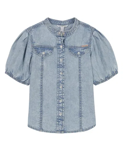 Calvin Klein Kids' Clavin Klein Big Girls Frayed Denim Shirt In Blue