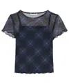Calvin Klein Clavin Klein Big Girls Plaid Power Mesh Short Sleeve Shirt In Blue