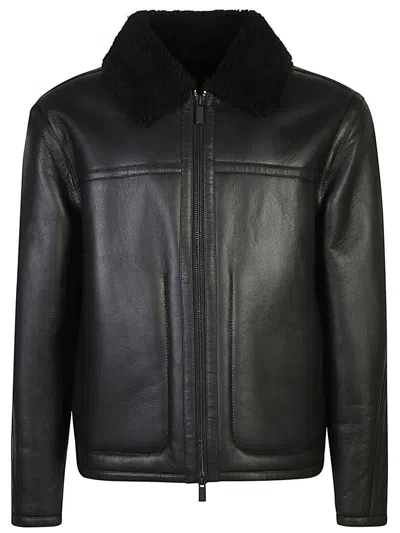 Calvin Klein Leather Pilot Leather Jacket In Black