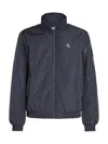 Calvin Klein Blue Zip-up Jacket With Stand Collar And Subtle Logo In Blu Blu E Verdi