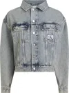 Calvin Klein Boxy Cropped Jacket With Logoed Button Details In Blu Blu E Verdi
