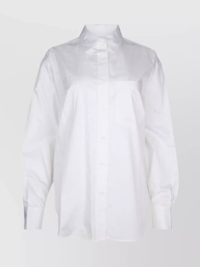 Calvin Klein Collar Long Sleeve Plain Pattern Chest Pocket Shirt In White