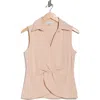 Calvin Klein Collared Sleeveless Twist Front Top In Pink