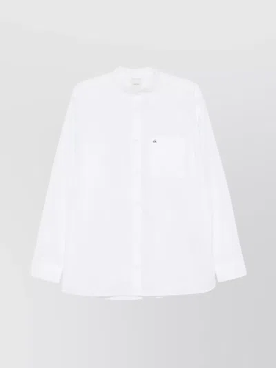 Calvin Klein Collarless Long Sleeves Shirt With Chest Pocket In White