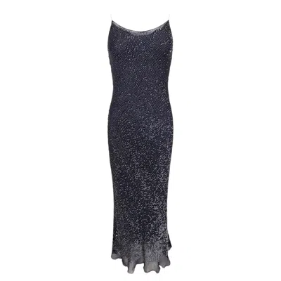 Pre-owned Calvin Klein Collection 1990s  Navy Sequin Sheer Chiffon Slip Dress In Blue