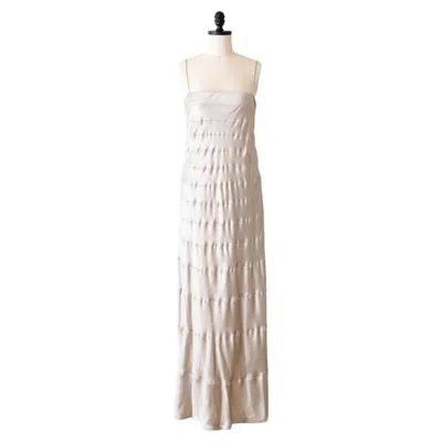Pre-owned Calvin Klein Collection 1990s Silver Silk Gown (xs) In Sand