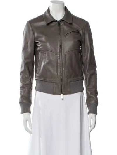 Pre-owned Calvin Klein Collection 2010's Leather Bomber Jacket In Gray