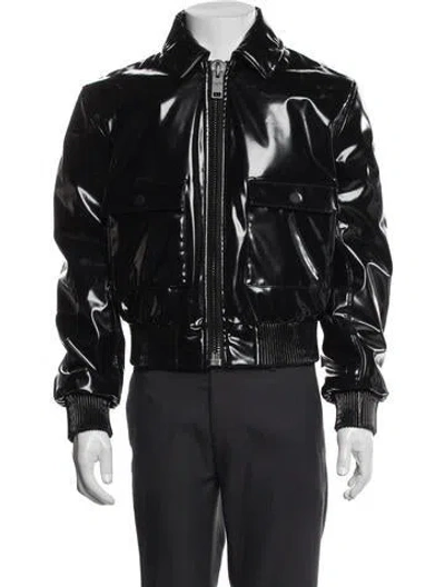 Pre-owned Calvin Klein Collection 2015 Patent Bomber Jacket In Black