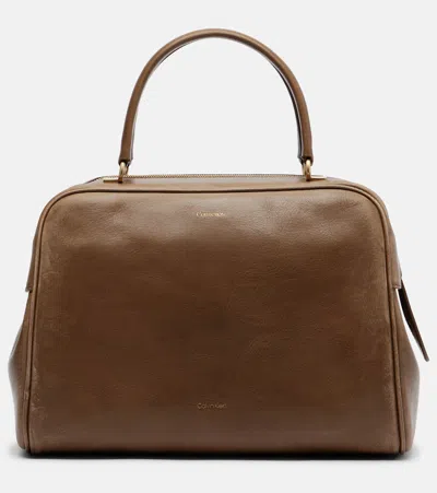 Calvin Klein Collection America Medium Leather Bowling Bag In Brown