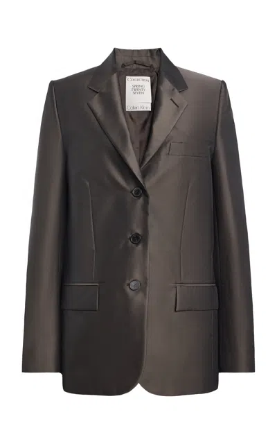 Calvin Klein Collection Amora Single-breasted Silk Jacket In Black