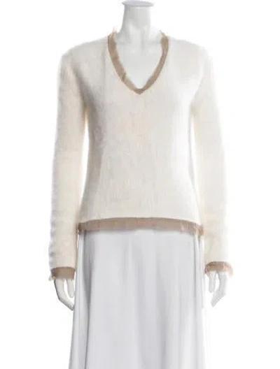 Pre-owned Calvin Klein Collection Angora V-neck Sweater In Neutrals