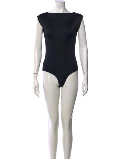 Pre-owned Calvin Klein Collection Bateau Neckline Short Sleeve Bodysuit In Black