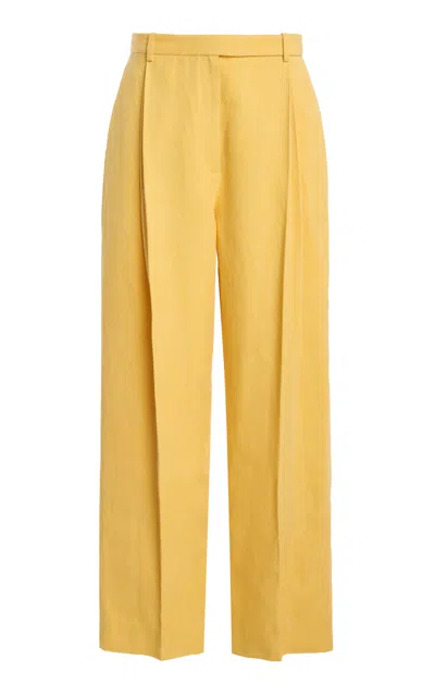 Calvin Klein Collection Cali Mid-rise Linen-blend Wide-leg Pants In Yellow