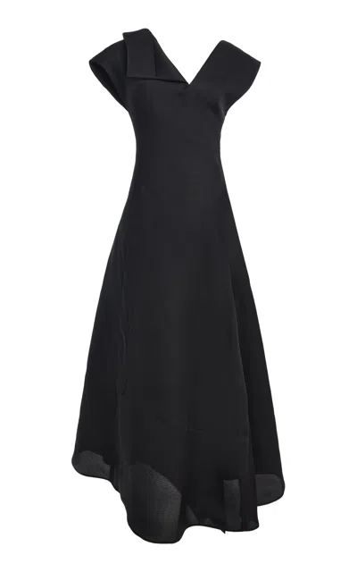 Calvin Klein Collection Casey Asymmetric Silk Maxi Dress In Black