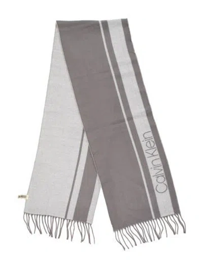 Pre-owned Calvin Klein Collection Cashmere Striped Scarf In Grey