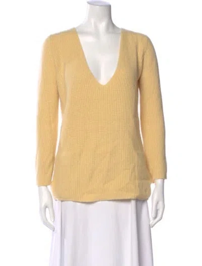 Pre-owned Calvin Klein Collection Cashmere V-neck Sweater In Yellow