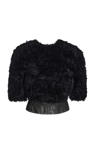 Calvin Klein Collection Chiffon Flower Cotton Top In Black
