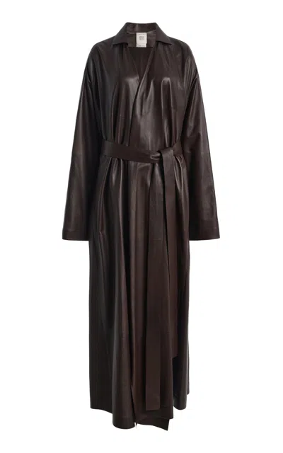 Calvin Klein Collection Cicely Belted Leather Coat In Brown