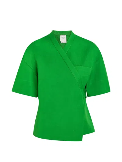 Calvin Klein Collection Dahlia Wrap-style Short-sleeve Jacket In Green
