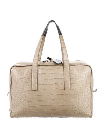 Pre-owned Calvin Klein Collection Embossed Crocodile Weekender Travel Bag In Neutral