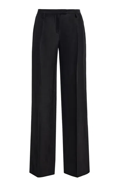 Calvin Klein Collection Emely Low-rise Linen-silk Straight-leg Pants In Black