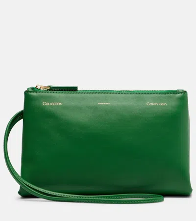 Calvin Klein Collection Essential Case Mini Leather Clutch In Green
