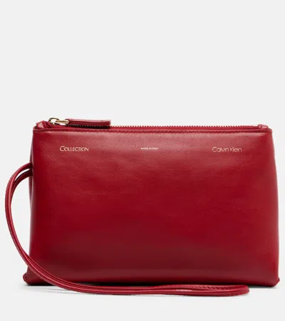 Calvin Klein Collection Essential Case Mini Leather Clutch In Red