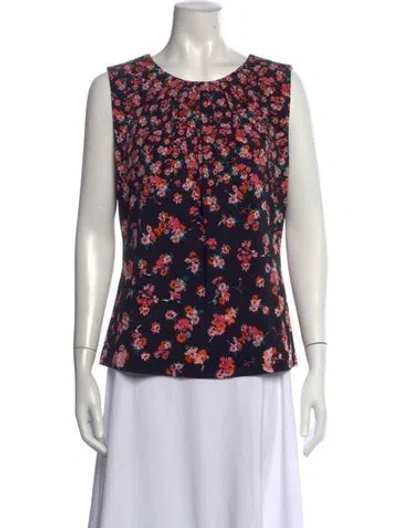 Pre-owned Calvin Klein Collection Floral Print Crew Neck Top In Multicolor