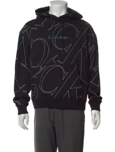 Pre-owned Calvin Klein Collection Graphic Print Crew Neck Hoodie In Black