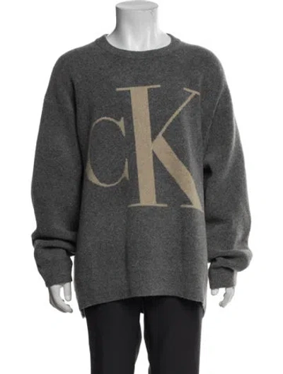Pre-owned Calvin Klein Collection Graphic Print Crew Neck Sweatshirt In Grey