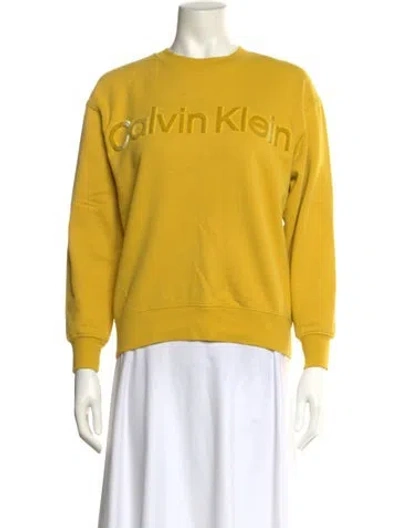 Pre-owned Calvin Klein Collection Graphic Print Crew Neck Sweatshirt In Yellow