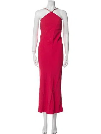 Pre-owned Calvin Klein Collection Halterneck Midi Length Dress In Red